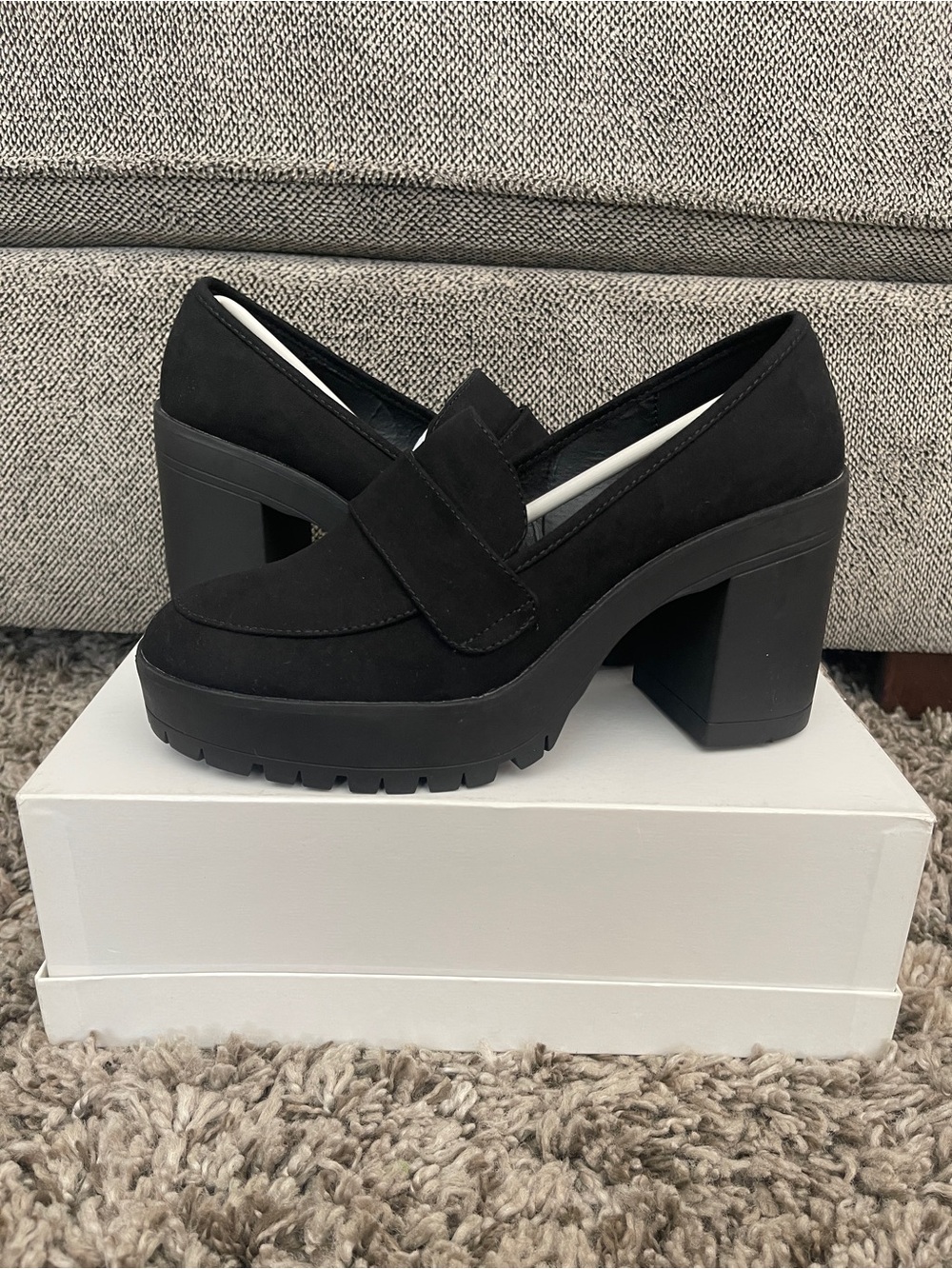 Chunky Black Platform Loafer Heels for Women